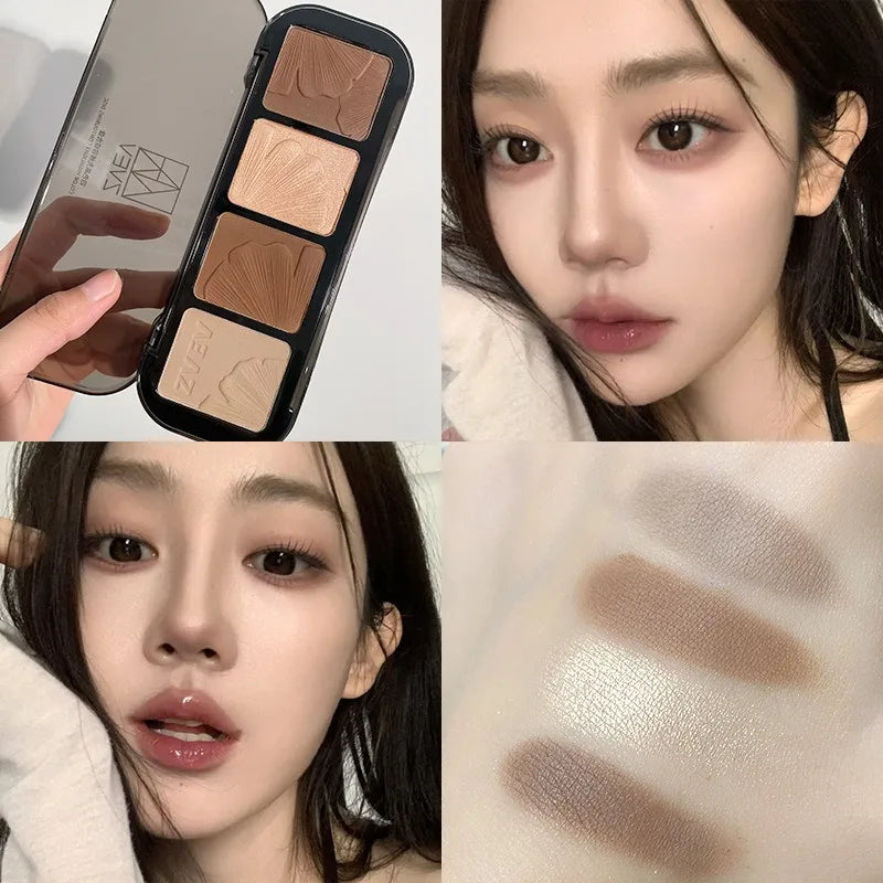 4-in-1 Contour & Highlight Palette – Silky Blurring Powder Contour Highlight Palette Qme 02 Earth Brown