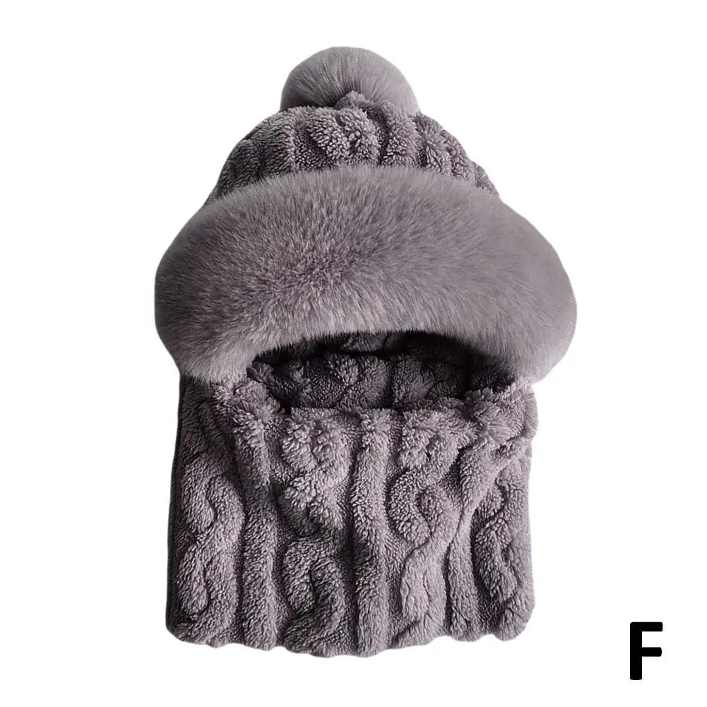 Women's Winter Thickened Scarf Mask with Ear Protection Winter Scarf Mask Qme Gray One size