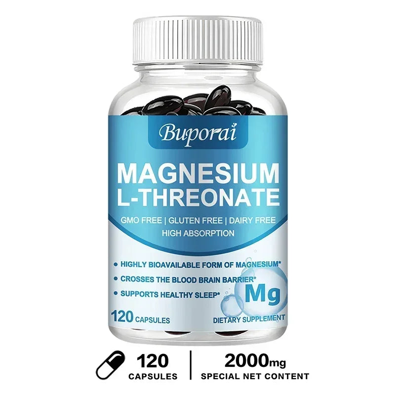 Magnesium L-Threonate Capsules – Focus, Memory & Nerve Support Mineral Supplement Qst 120 Capsules
