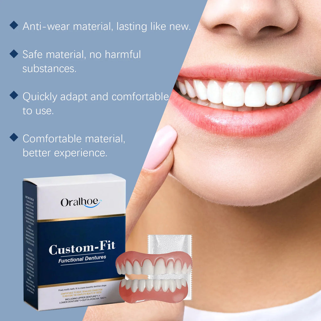 Oralhoe Soft Silicone Denture Kit – Upper & Lower Set Cosmetic Denture Kit Qst