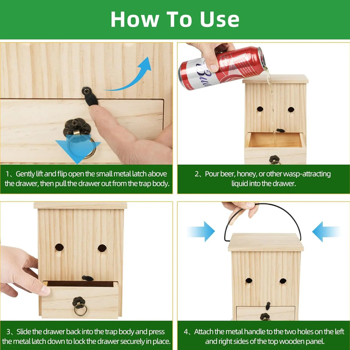 Wooden Carpenter Bee Trap – Hanging Outdoor Insect Trap Bee Trap Qme