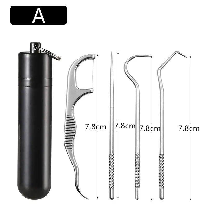 Reusable Stainless Steel Toothpick & Floss Teeth Cleaner Set Reusable Toothpick Set Qme A