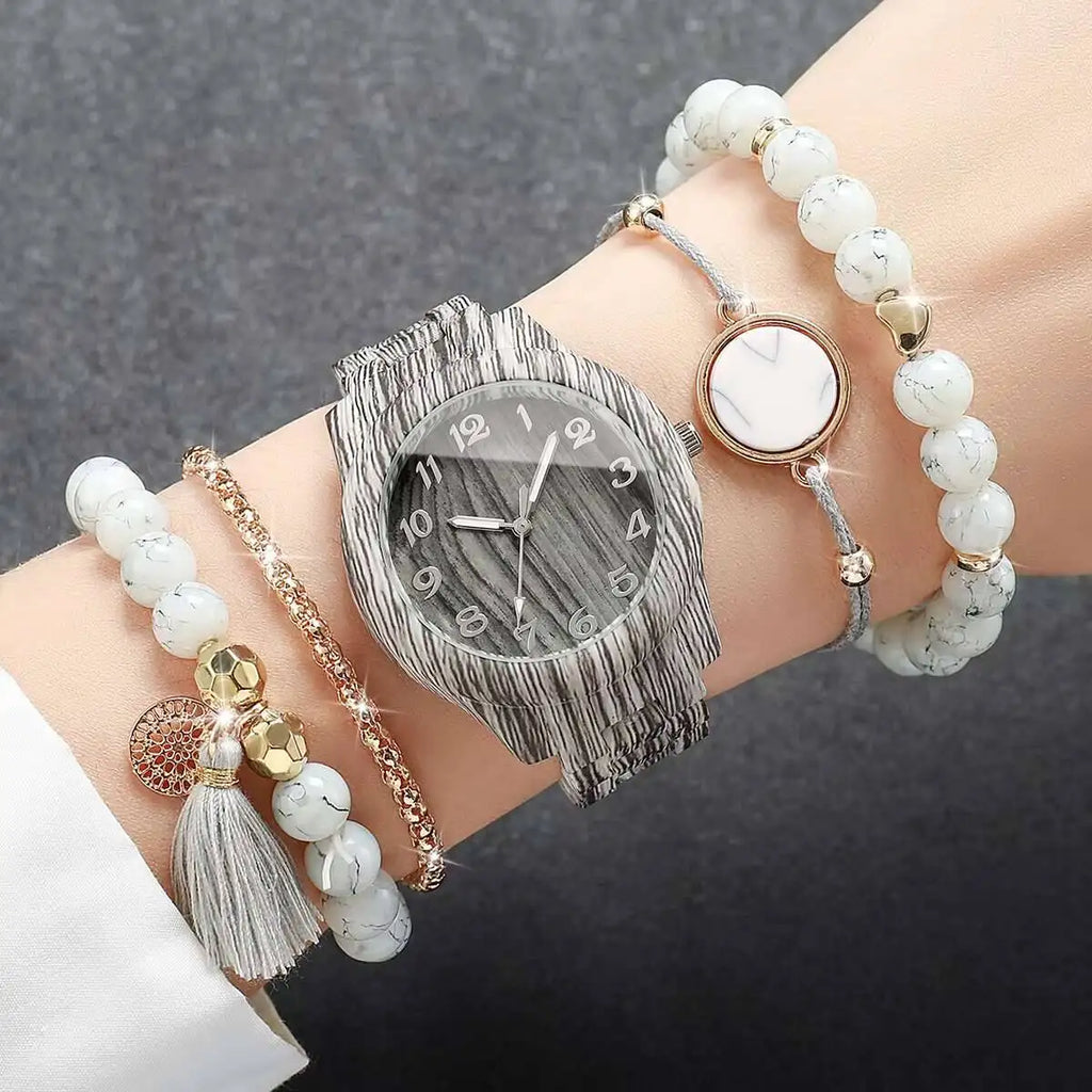 Women's Wooden Pattern Quartz Watch – Casual Fashion Timepiece Women's Quartz Watch Qme