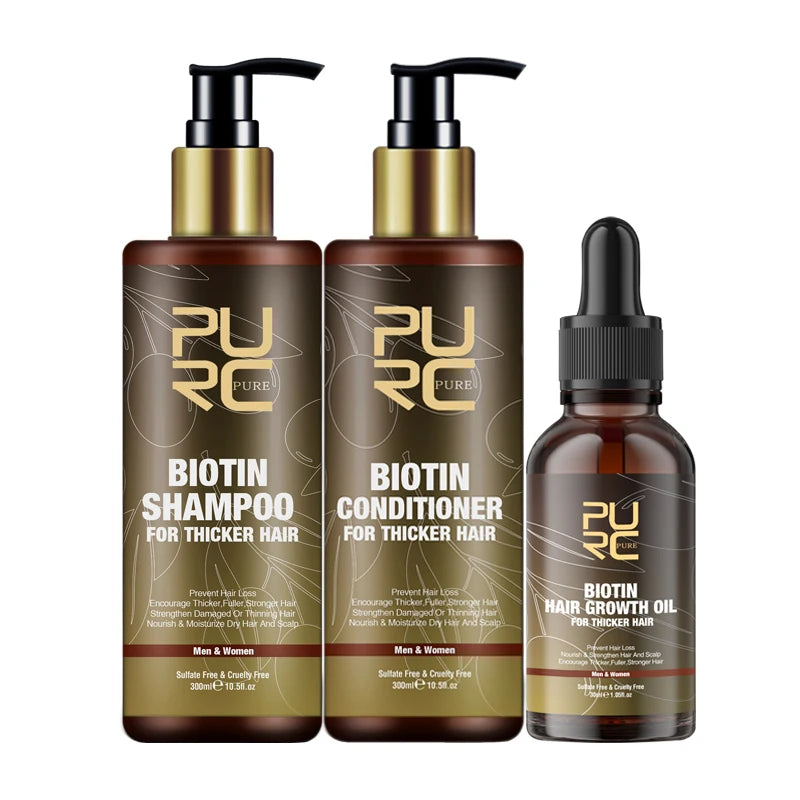 PURC Biotin Shampoo, Conditioner & Hair Growth Oil Set Hair Care Set Qst 3 Piece Set Russian Federation