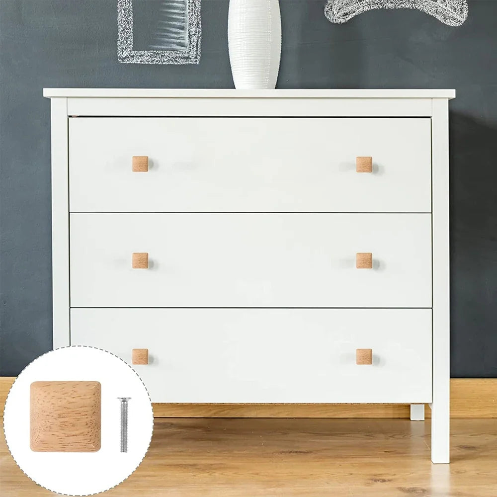 Square Natural Wood Drawer Knobs – Cabinet Pulls Set of 10 Cabinet Knobs Qme