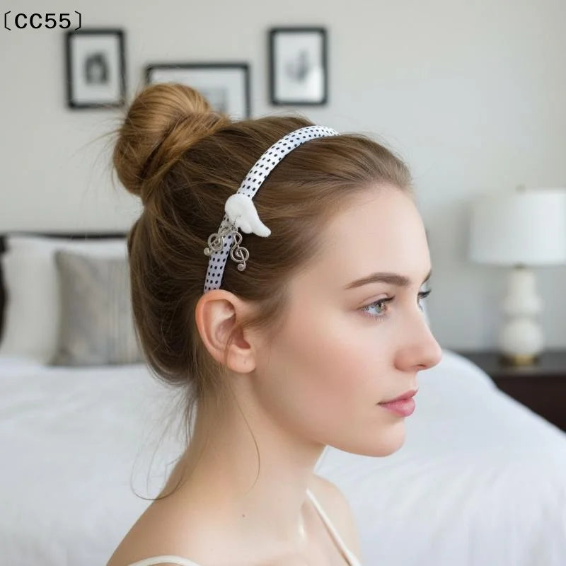 Polka Dot Music Note Headband – Kawaii Plush Wing Hairband Decorative Headband Qst