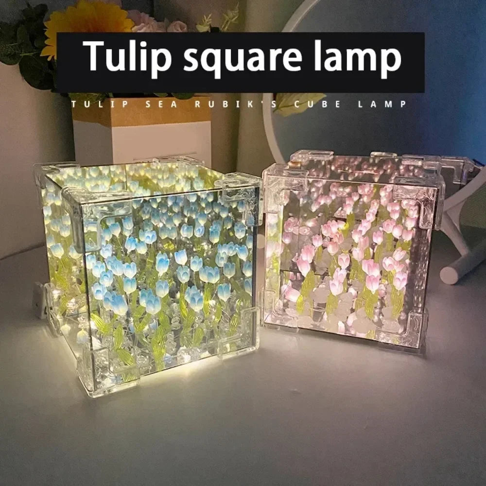 DIY Tulip Sea Mirror Night Light – Handmade Car Decor Kit DIY Craft Light Kit Qme
