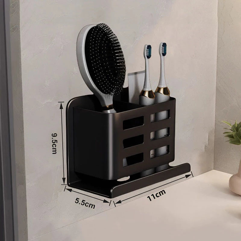 Wall-Mounted Bathroom Organizer Rack – Aluminum Storage Shelf Bathroom Storage Rack Qst Black S