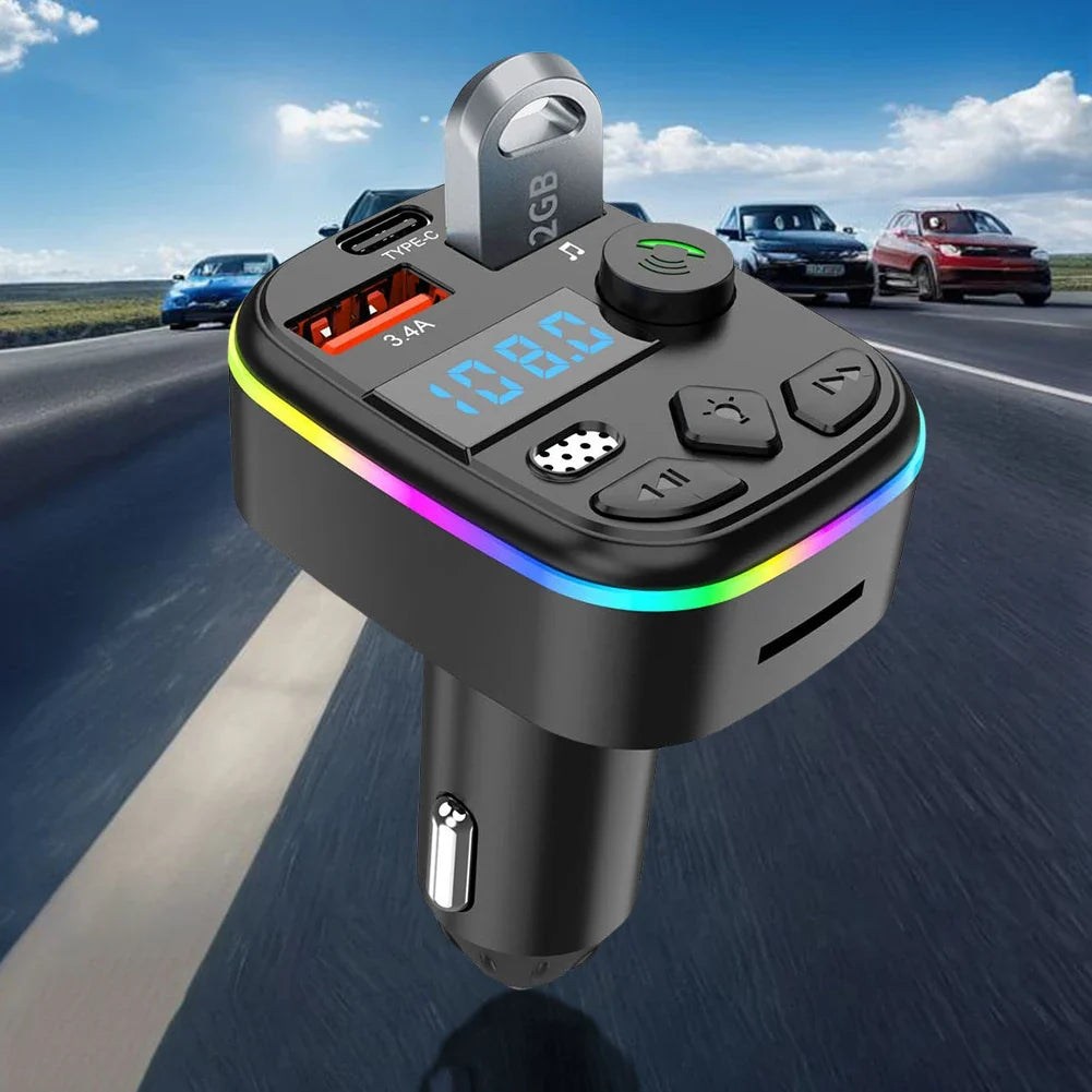 Dual USB-C Car FM Transmitter Bluetooth 5.3 MP3 Player Car FM Transmitter Qme