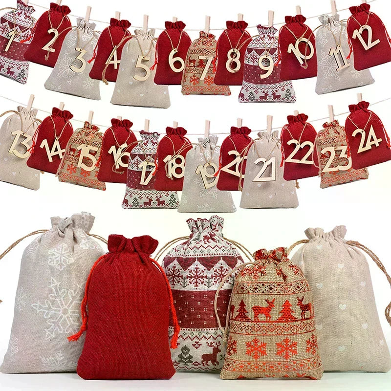 24-Day Christmas Advent Calendar Drawstring Bags – DIY Gift Set Advent Calendar Bags Qme