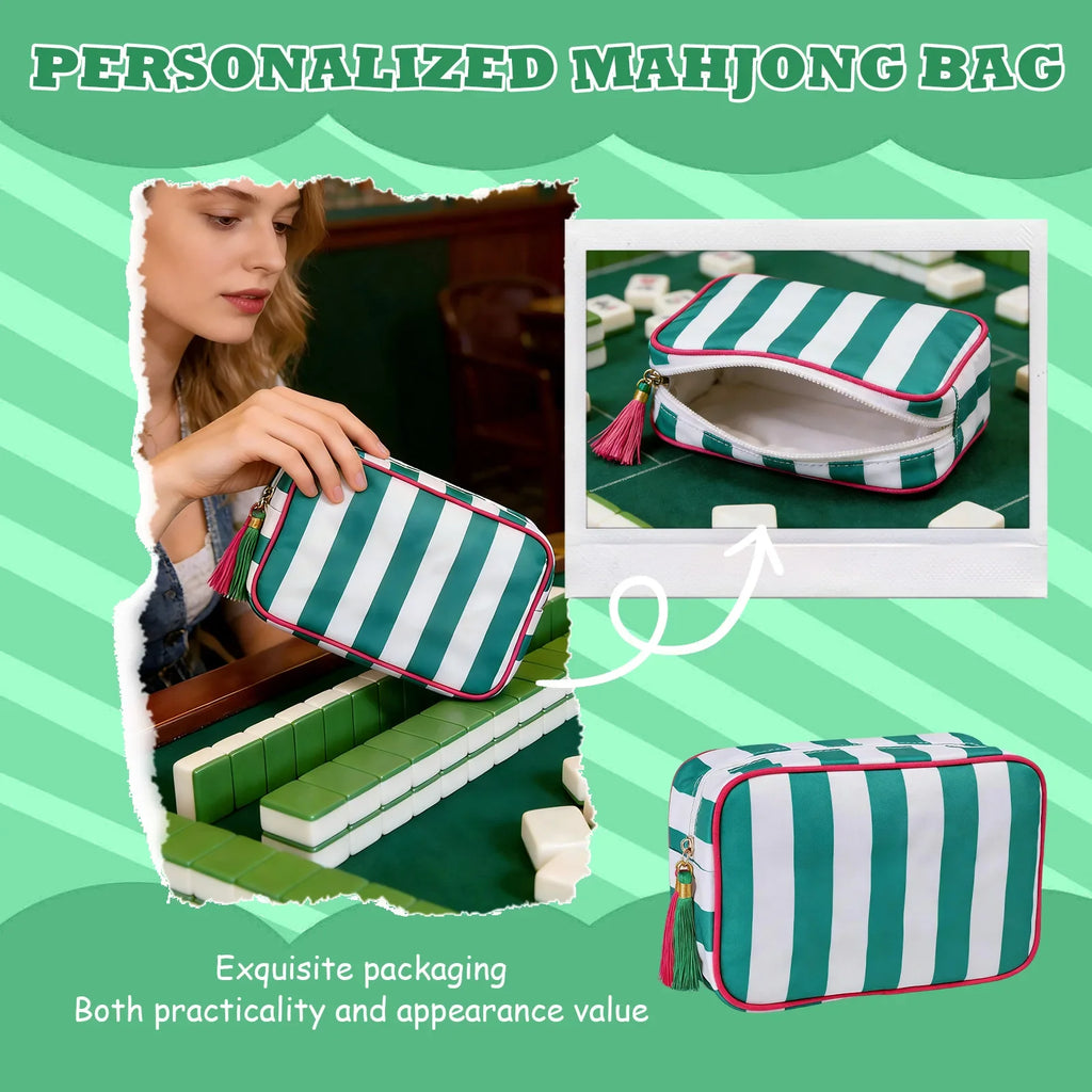 Striped Clutch Bag – Large Capacity Mahjong Storage Pouch | Qme Clutch Storage Bag Qme green One Size