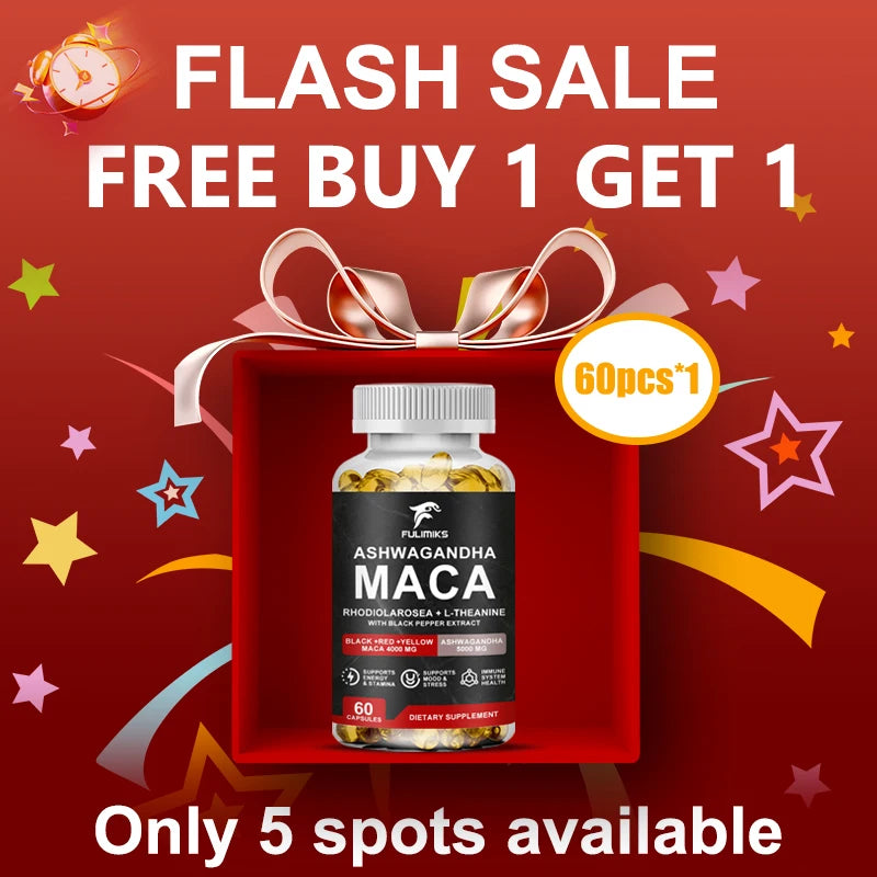 Ashwagandha KSM-66 5000mg + MACA Capsules | Focus & Energy Herbal Supplement Qst
