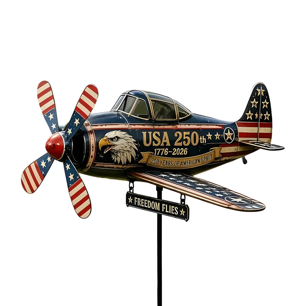 Metal Patriotic Helicopter Wind Spinner Garden Windmill Stake Garden Wind Spinner Qme C