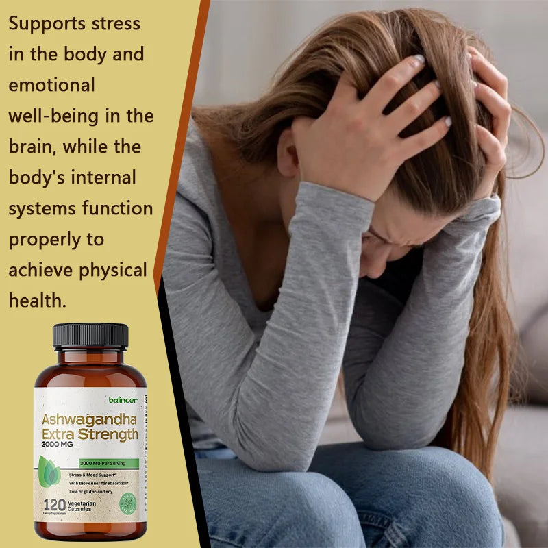 Ashwagandha 3000mg Capsules with Black Pepper | VITALXTRA Herbal Supplement Qst