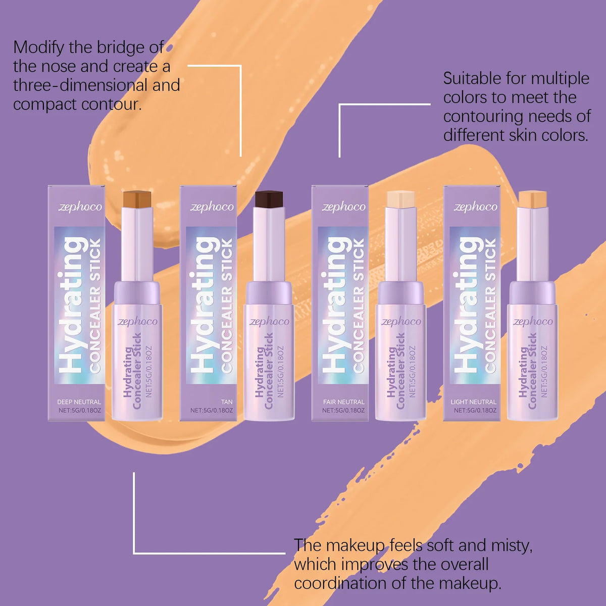 Zephoco Contour & Concealer Stick – Lightweight Long-Wearing Contour Concealer Stick Qst
