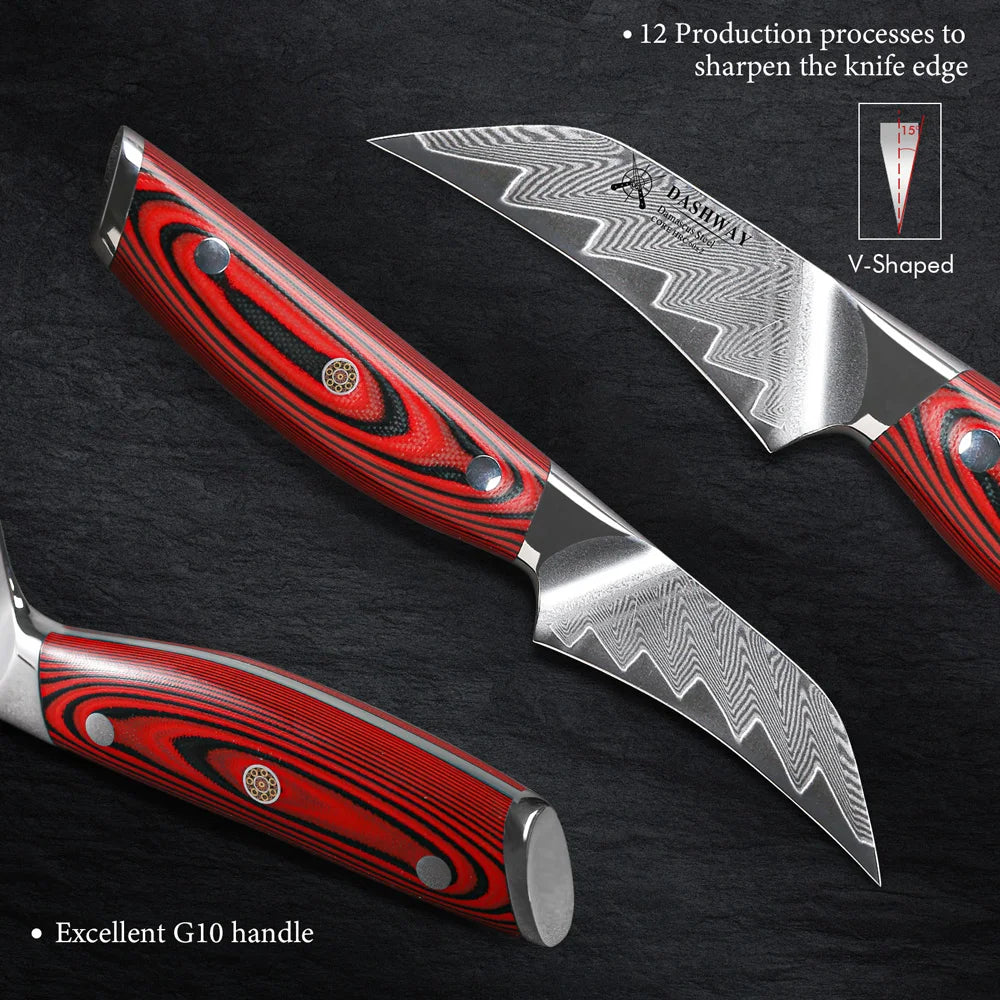 DASHWAY 3" Damascus Steel Paring Knife – VG10, G10 Handle Damascus Paring Knife Qst