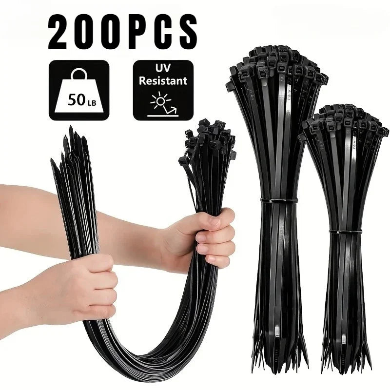 200-Pack Black UV Resistant Self-Locking Cable Ties Cable Ties Qme