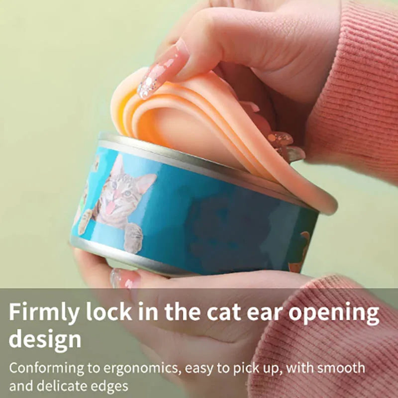 Pet Can Spoon & Lid Set – Cat Design, Food-Grade TPR Pet Feeding Accessory Qst