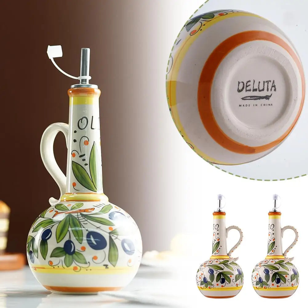 Italian Ceramic Olive Oil & Vinegar Dispenser Bottle 500ml Oil & Vinegar Dispenser Qme