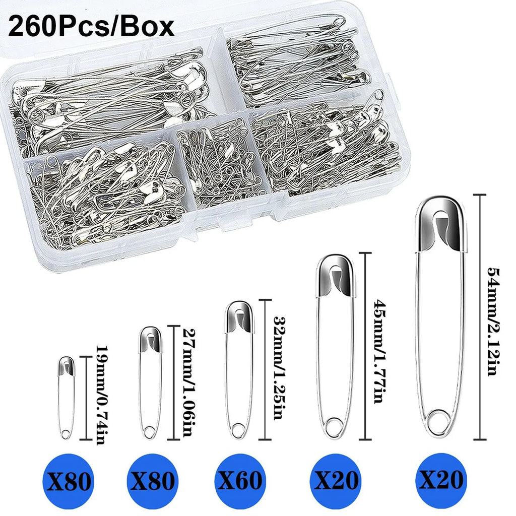 260-Piece Assorted Safety Pins Set – Large & Small Sewing Pins Sewing Safety Pins Qme 260PCS