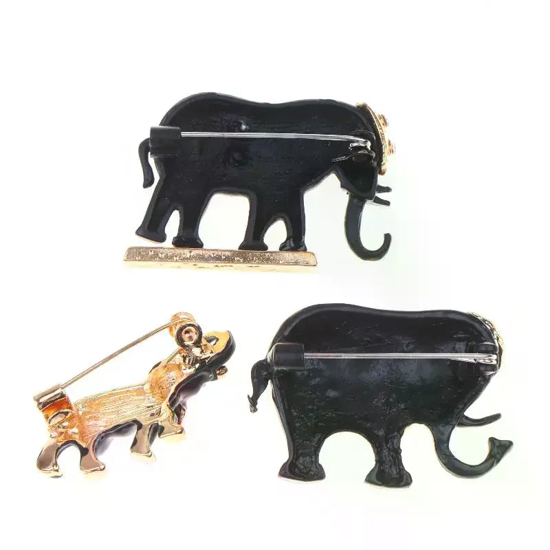 Black Gold Elephant Brooch – Rhinestone Enamel Lapel Pin Lapel Pin Brooch Qme