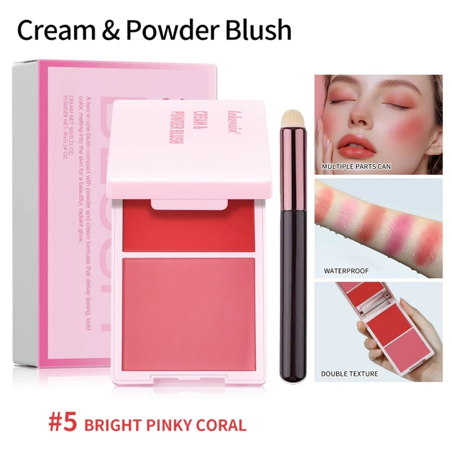 2-in-1 Cream & Powder Blush Palette – High Pigment Matte & Dewy Blush Palette Qst