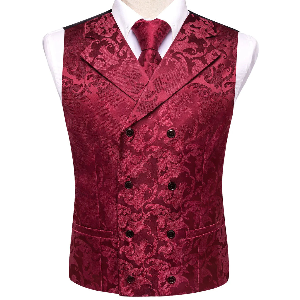 Men's Floral Jacquard Waistcoat | Golden Yellow Red Formal Vest Formal Waistcoat Qme