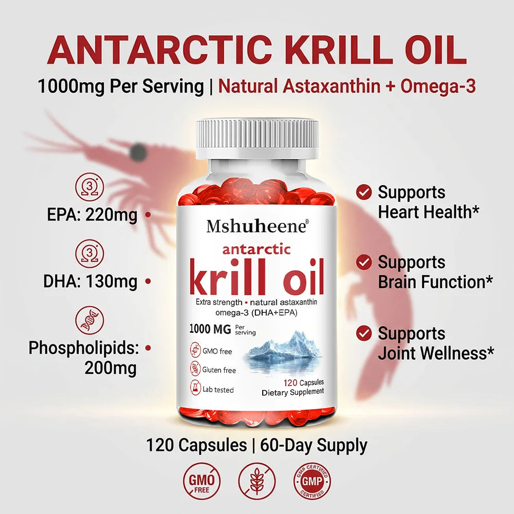 Krill Oil 1000mg Capsules – Omega-3 EPA DHA Astaxanthin Krill Oil Supplement Qst