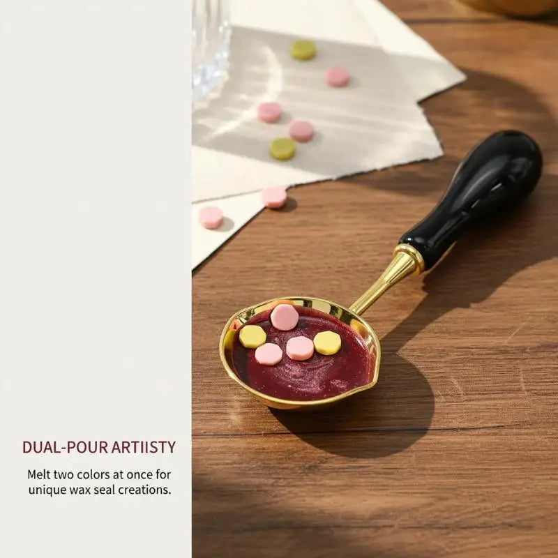 Wax Seal Melting Spoon with Wooden Handle & Dual Pour Spout Wax Seal Spoon Qme