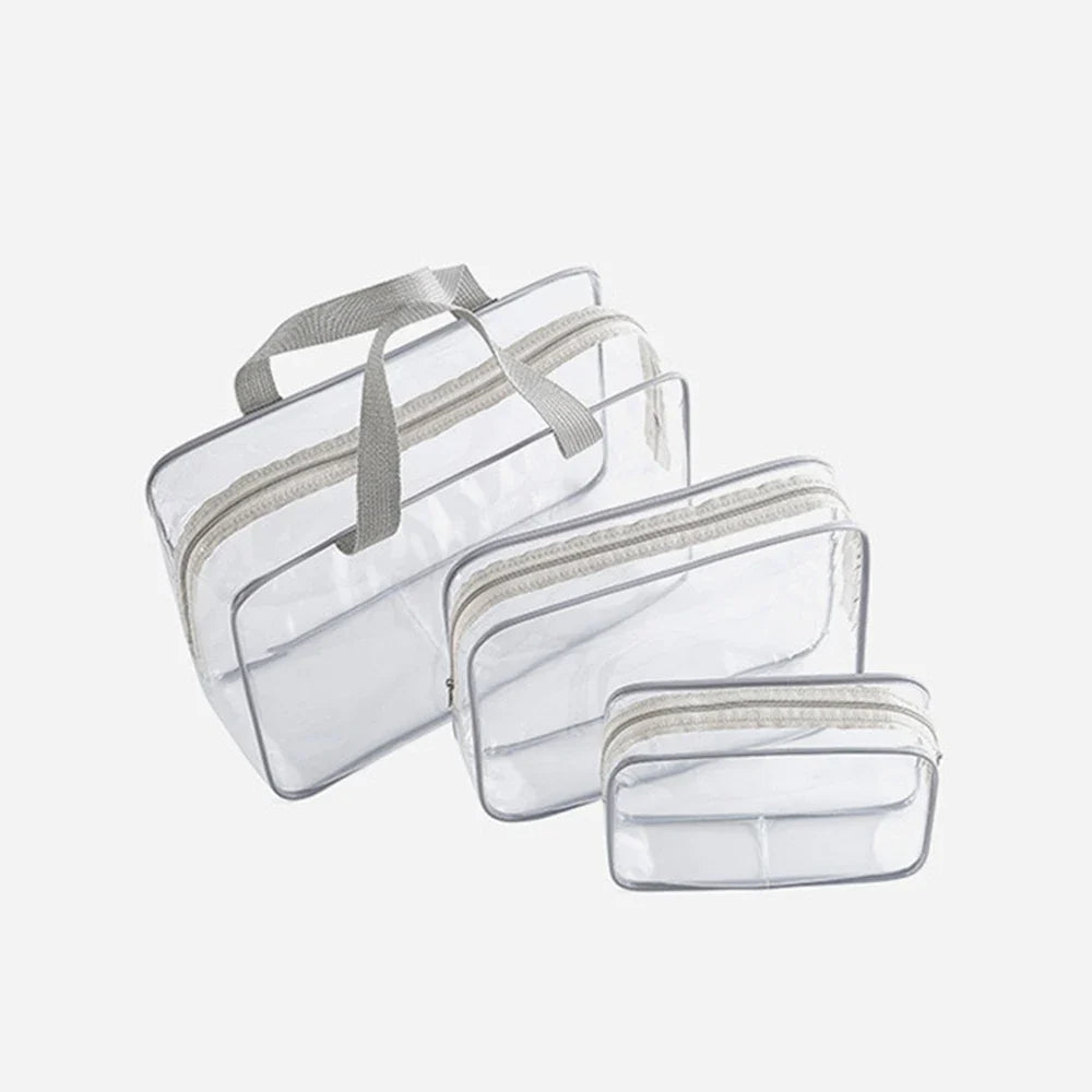 Clear PVC Travel Makeup Bag | Waterproof Transparent Organizer Travel Makeup Bag Qme Grey M