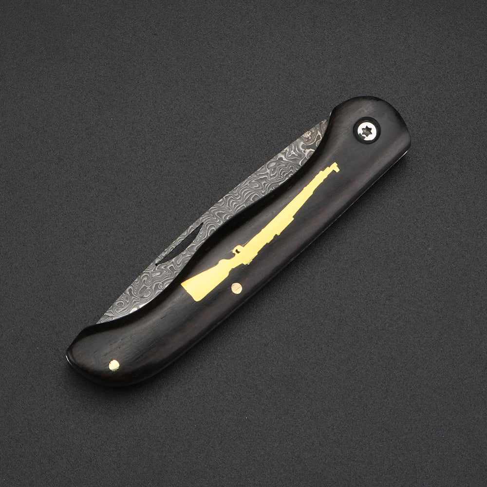 98K Damascus Folding Knife – Sandalwood Handle Camping Blade Folding Knife Qst