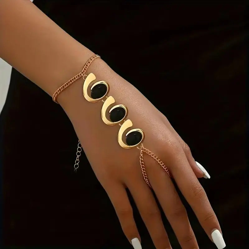 Women's Gold Crystal Ring Bracelet Elegant Hand Chain Crystal Hand Chain Bracelet Qme