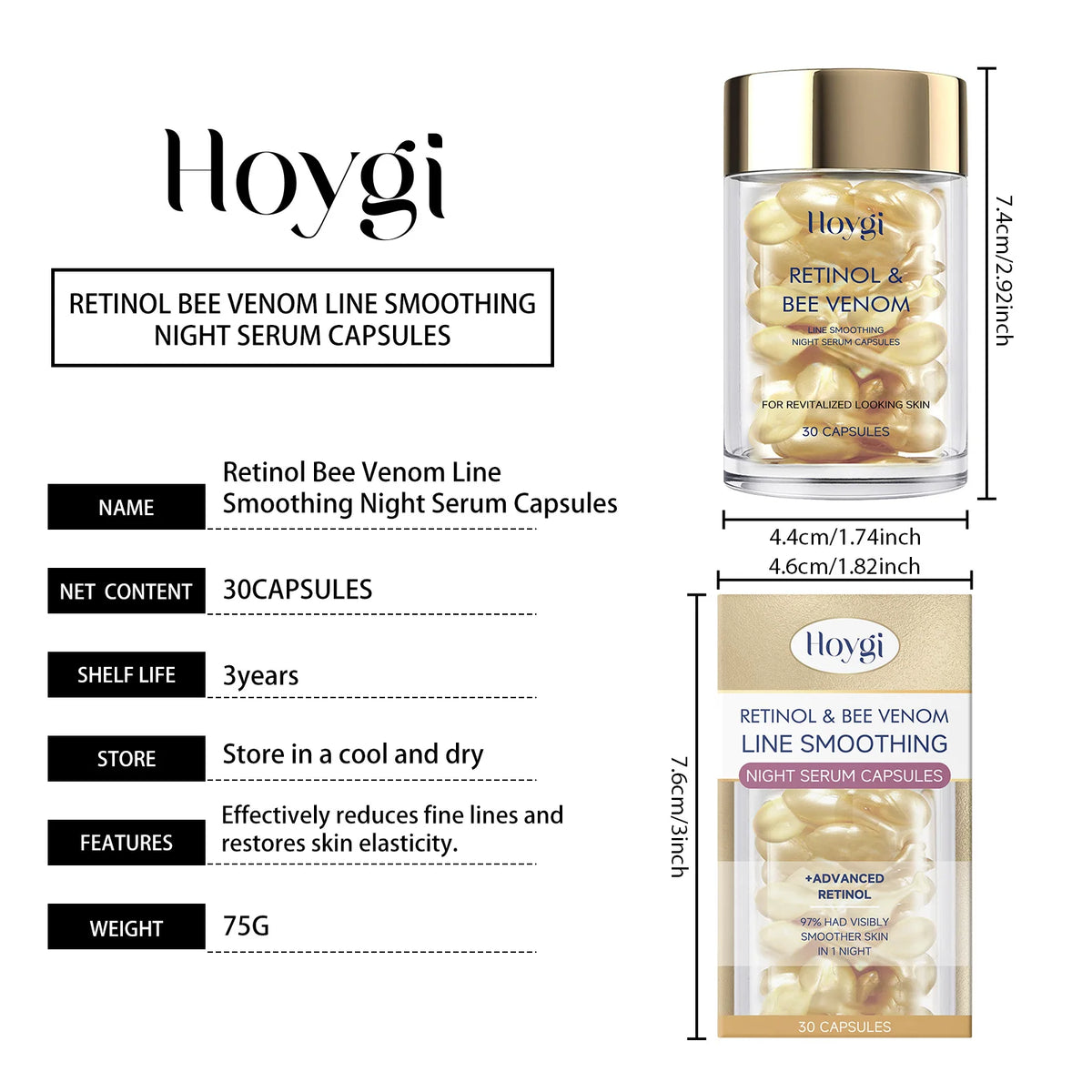 Hoygi Retinol & Bee Venom Face Serum Capsules – Firm & Hydrate Face Serum Capsules Qst