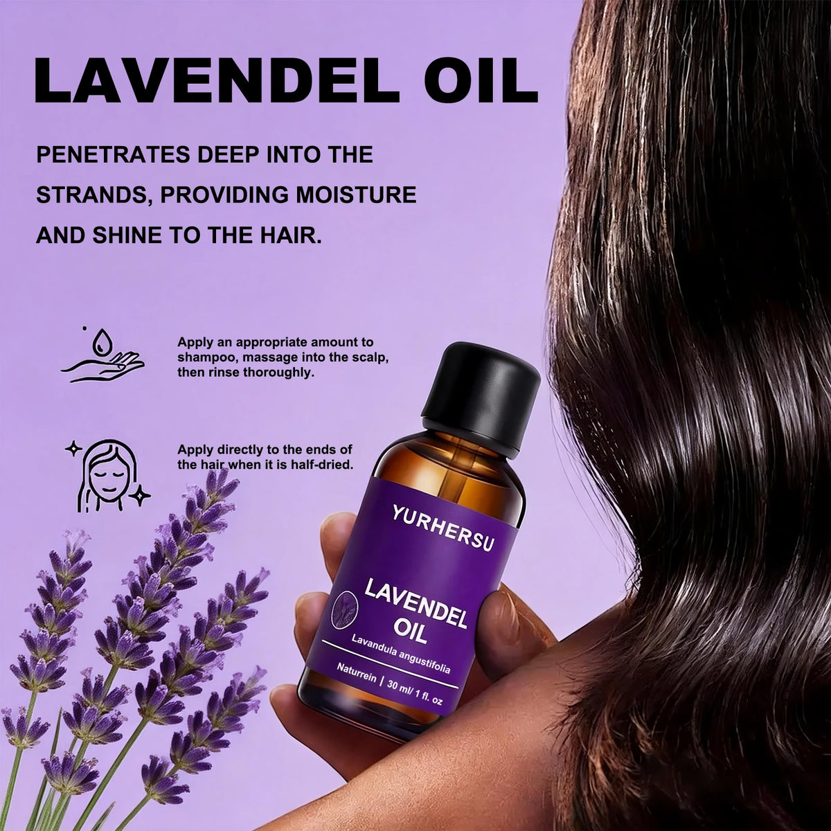 YURHERSU Pure Lavender Essential Oil 30ml – Skin & Hair Essential Oil Qst