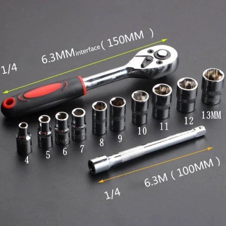 HOMEFISH 12-Pc Universal Wrench Socket Set – Car, Bike & Motorcycle Socket Wrench Set Qme