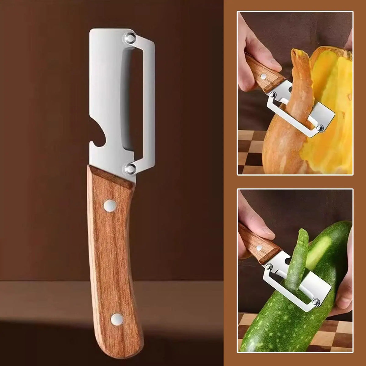 Vegetable Peeler & Bottle Opener – Wooden Handle Stainless Steel Vegetable Peeler Qme
