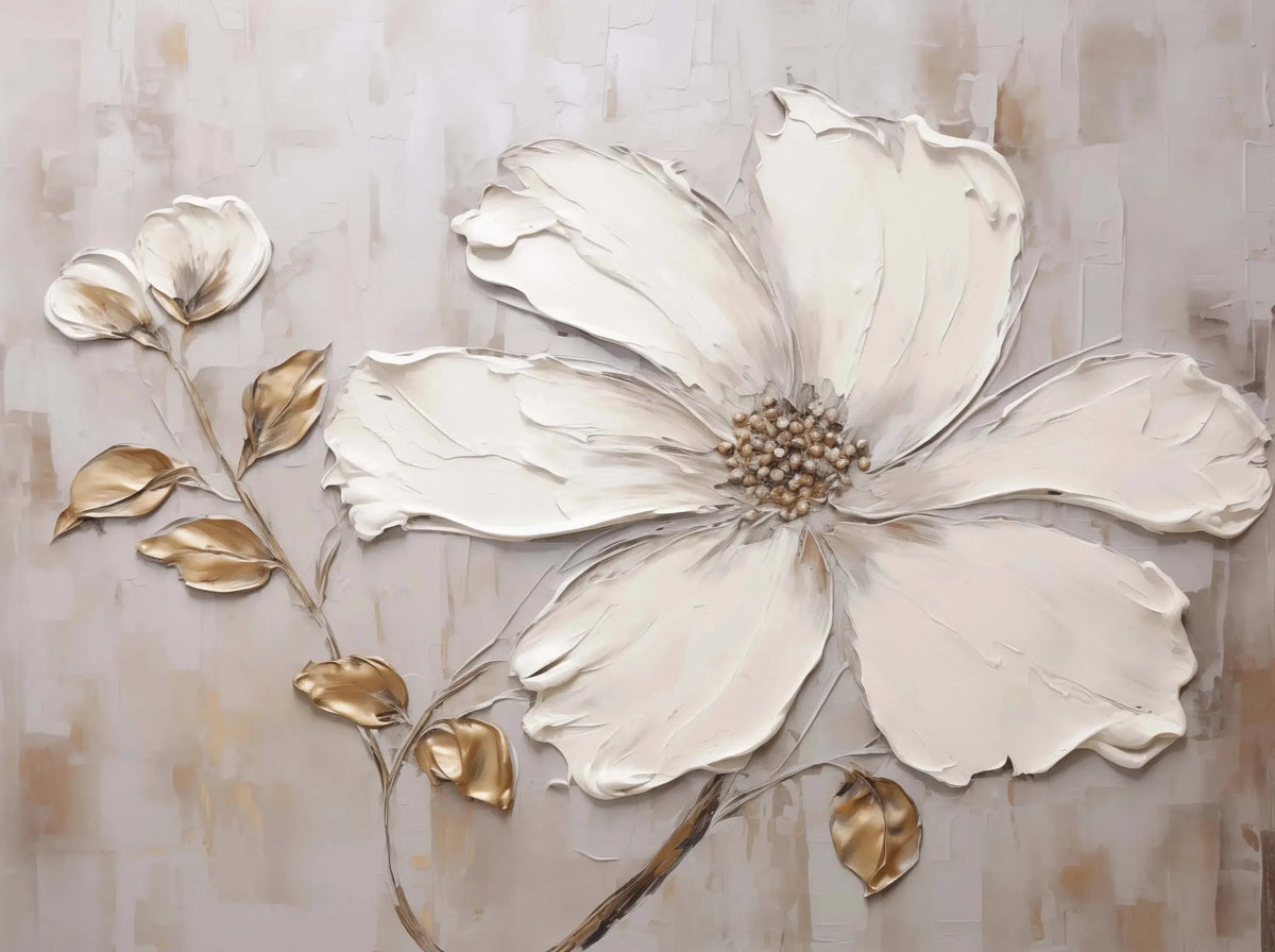 Nordic Abstract White Flower Canvas Wall Art Print | Unframed Canvas Wall Art Qst D 50x70cm Unframed