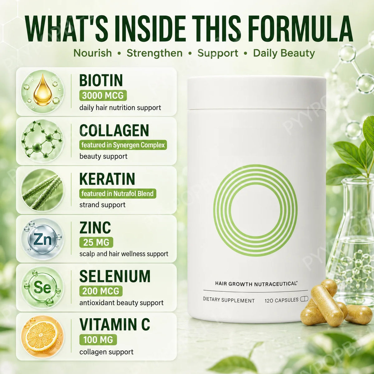 Herbal Biotin Hair Nutrition Capsules – Botanical Blend Supplement Hair Growth Supplement Qst