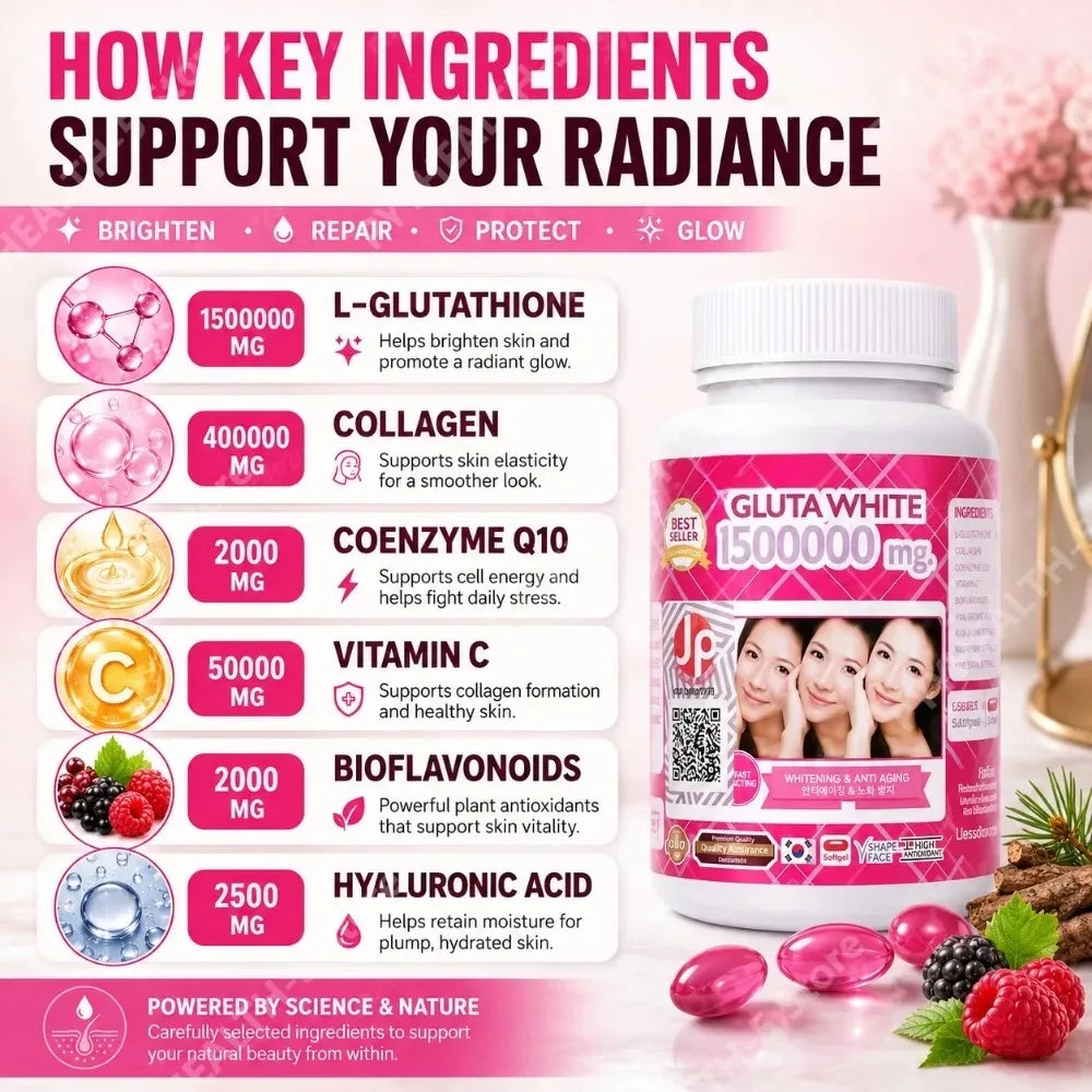 Glutathione Collagen Softgels 100ct – Vitamin C, Biotin & Zinc Beauty Supplement Softgels Qst