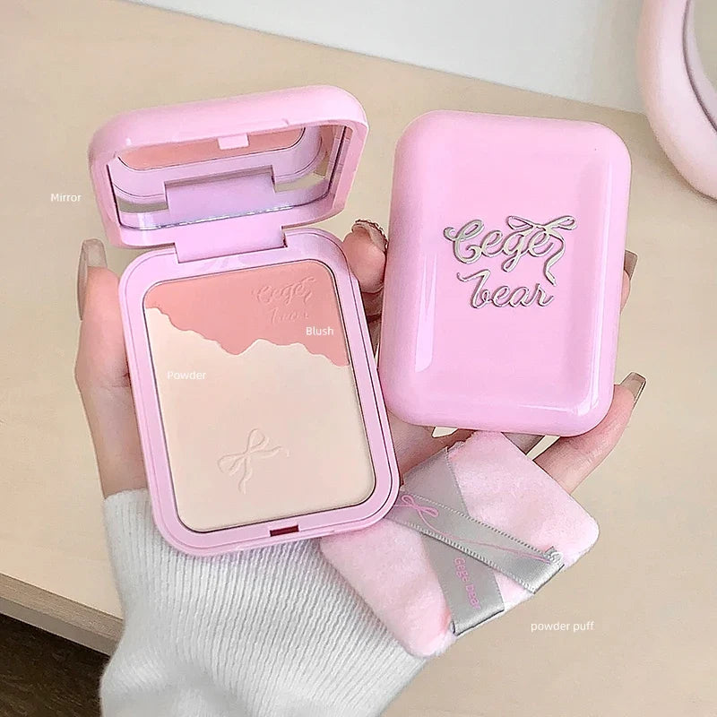Gege Bear 2-in-1 Highlighter & Blush Powder Puff Compact Highlighter Blush Compact Qme