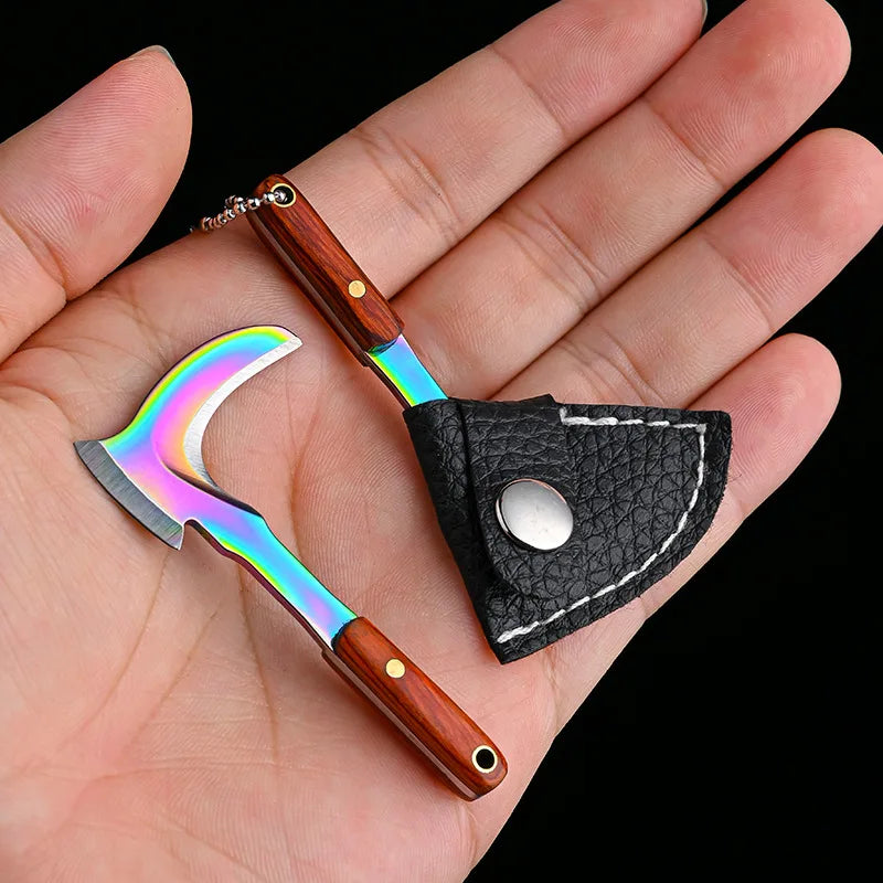 Mini Titanium Keychain Axe – EDC Camping Survival Tool | Swayboo Mini EDC Axe Qst Fade Leather Case