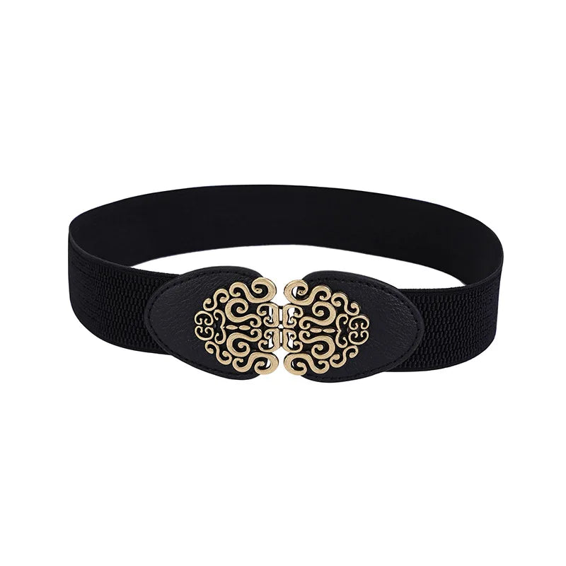 Women's Rose Buckle Elastic Wide Waist Belt | Korean Fashion Women's Fashion Belt Qst