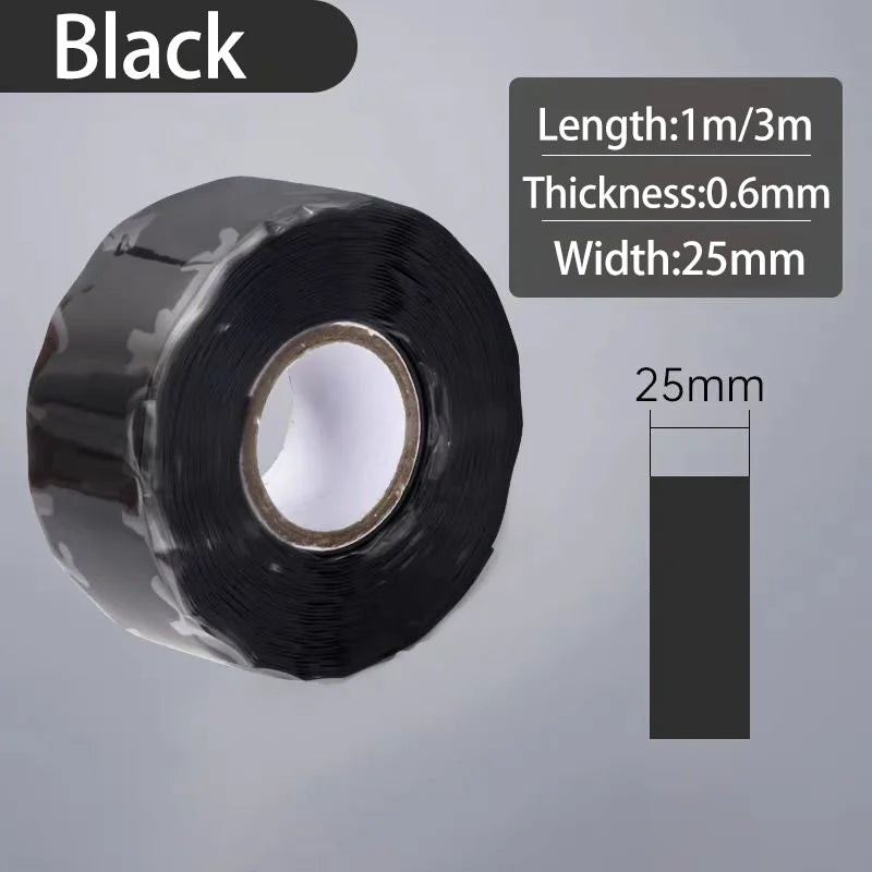 Silicone Self-Adhesive Waterproof Insulation Tape | Flame Retardant Silicone Insulation Tape Qme Black-1PCS 3M 25mm