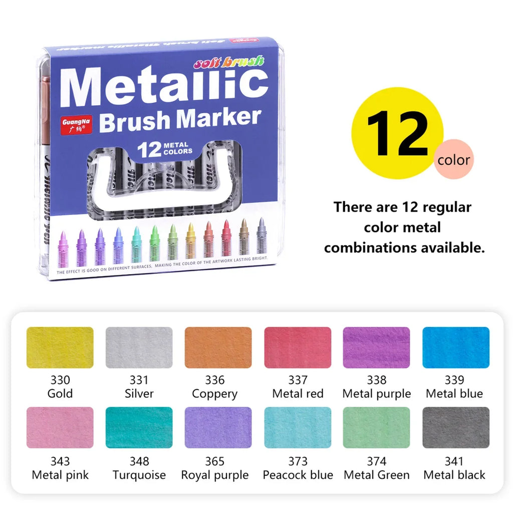12 Metallic Brush Tip Marker Pens – Rock Painting & Crafts Metallic Marker Set Qme 12 colors