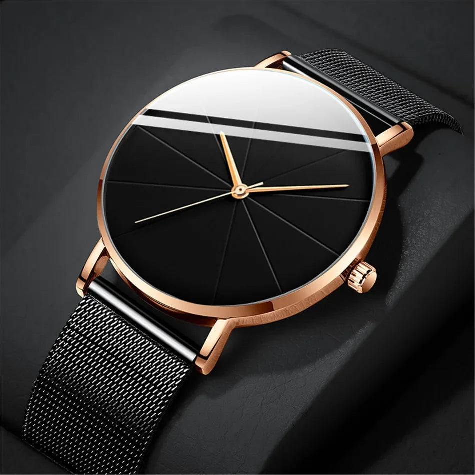 Casual Round Quartz Watch | Large Geo Dial & Mesh Strap Analog Quartz Watch Qme