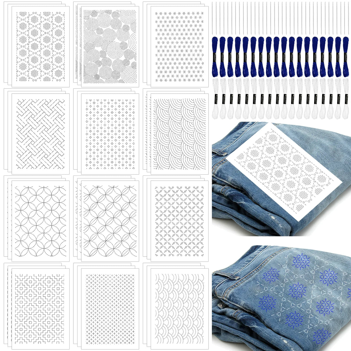 Sashiko Embroidery Water Soluble Transfer Stabilizer Set 108pc Embroidery Craft Kit Qme 108PCS