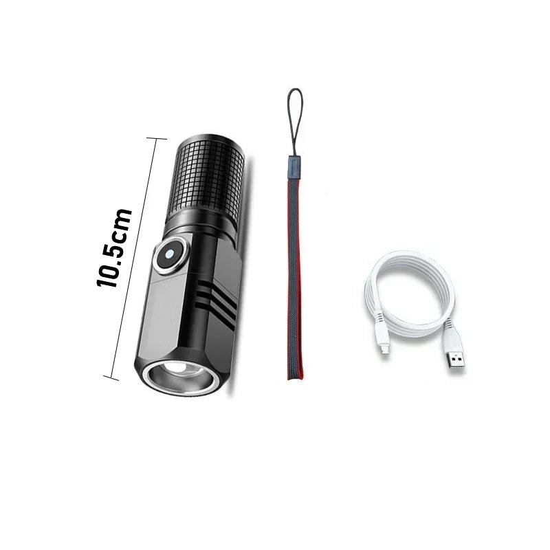 XHP50 Mini LED Flashlight USB Rechargeable 3 Modes Zoomable LED Flashlight Torch Qst shot-1200mah
