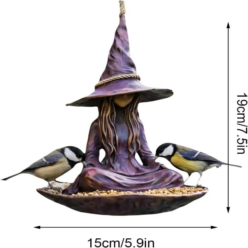 Meditating Garden Bird Feeder | Purple Resin Hat & Rope Hanger Decorative Bird Feeder Qme Purple