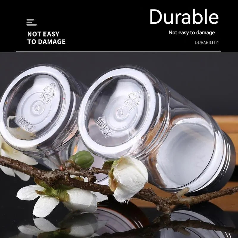 Transparent Plastic Jars with Metal Caps – Set of 5 Sealed Food Storage Jars Qme