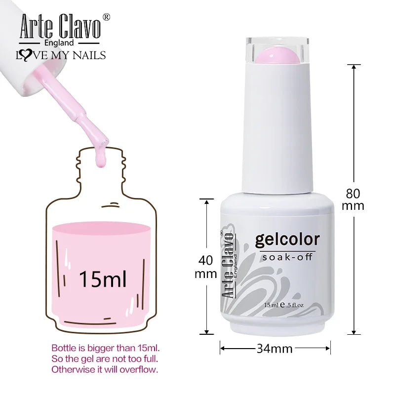 Arte Clavo 15ml Gel Nail Polish – 65 Colors UV LED Soak Off Gel Nail Polish Qme